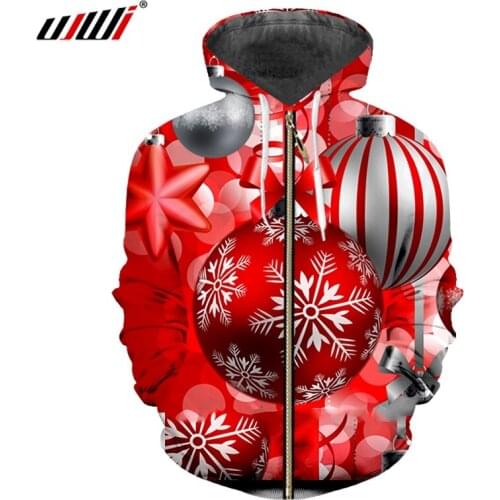 UJWI Christmas Clothing 3D Print Zip Hoodies Men/Women Red Christmas Zipper Hoodies Harajuku Streetwear Casual Outerwear