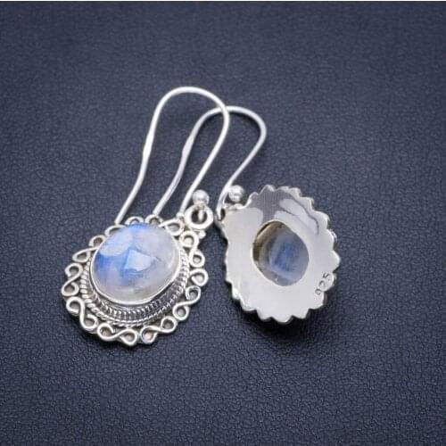 Natural Rainbow Moonstone Handmade Unique 925 Sterling Silver Earrings 1.5" A2427