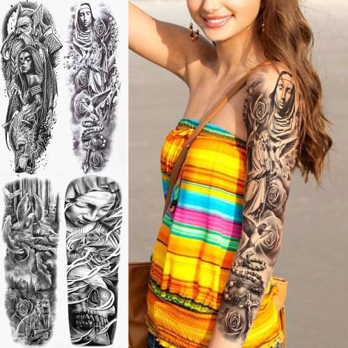 Jesus Christ Nun Full Arm Temporary Tattoos Sleeves For Women Men Adult Pigeon Large Fake Tattoo Stickers Washable Tatoos Paste
