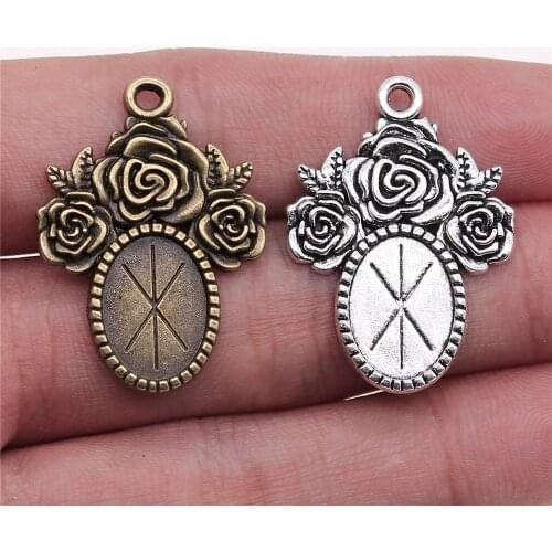 WYSIWYG 5pcs 10x14mm Inner Size Antique Silver Color Antique Bronze Color Cabochon Base Setting With Flowers For Jewelry Making