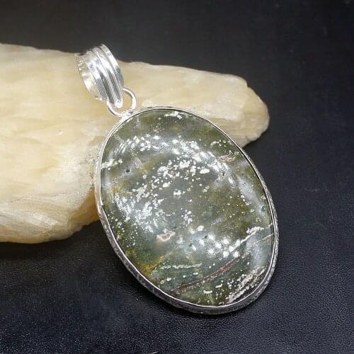 Gemstonefactory Jewelry Big Promotion 925 Silver Solitaire Unique Natural Green Jasper Women Ladies Gifts Necklace Pendant 1074