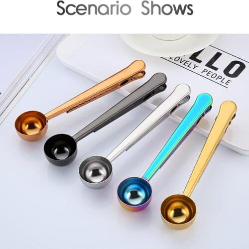 Two-in-one Stainless Steel Coffee Spoon Sealing Clip Kitchen Gold Accessories Recipient Cafe Expresso Cucharilla Decoration
