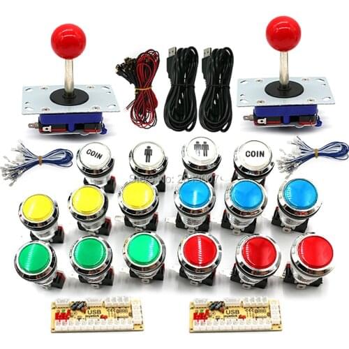 Zero Delay Arcade DIY Kit 32mm Chrome Push Button 4/8 Way Joystcik PC & Raspberry pi 1 2 3 USB Encoder With LED Cable