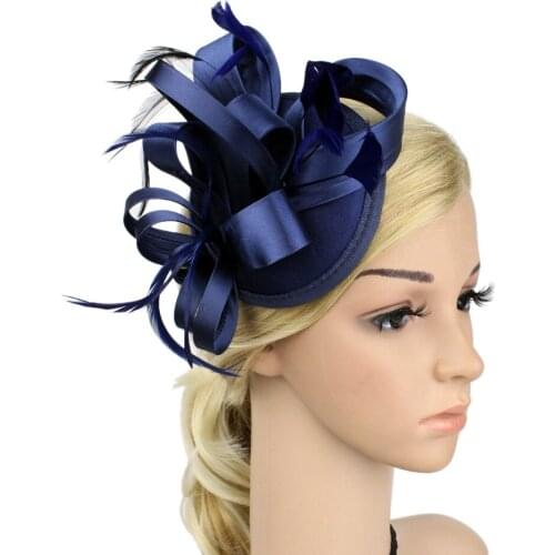 Women Headress Flower Fine Hair Accessory Satin Feathers Hat Girls Stage Banquet Party Head Ornaments Headwear Hairband A028