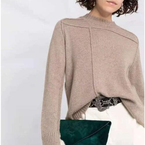 Pin Decoration Women 100% Cashmere Knitted Sweater 2021 Winter Ladies Long Sleeve Patchwork Knitwear Jumpers Female Pullover Top