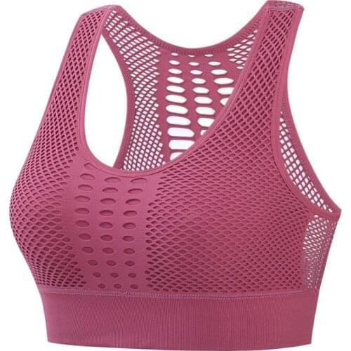 Ladies' Sports Bra Sexy Mesh Breathable Sports Top Push Up Gym Fitness Underwear Full Cup Seamless Running Bra