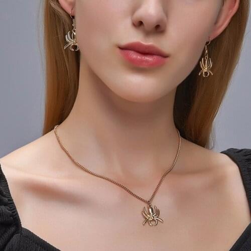 Fashion Spider Pendant Necklace for Women Gold Silver Color Gothic Clavicle Chain Collar Goth Neck Chain Female Jewelry Set Gift