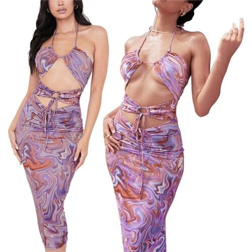 Sexy Criss Cross Halter Cutout Long Dress for Women Backless Wrap Spaghetti Strap Maxi Bodycon Dress Fairy Boho Sundress Summer