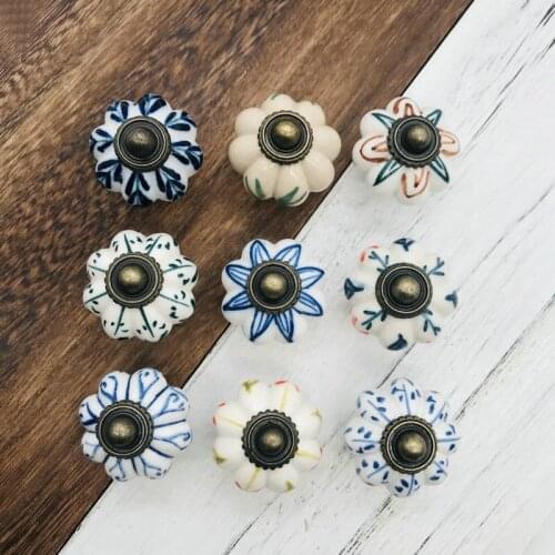 1pcs 34mm x 38mm Vintage Floral Leaf Ceramic Pumpkin Shape Drawer Knobs Cupboard Closet door Dresser Drawer Knobs Handles