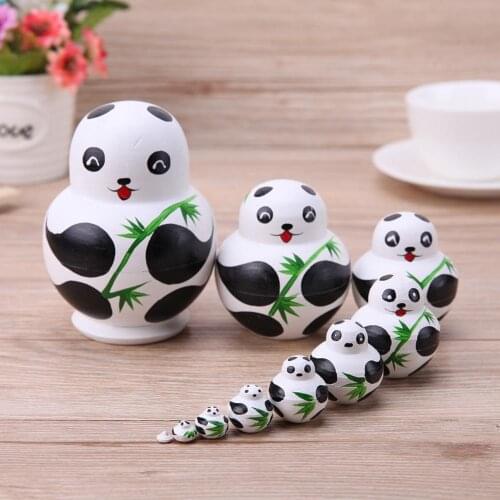 10pcs/Set Basswood Russian Matryoshka Doll Panda Nesting Dolls Gift Handmade Crafts Russian Nesting Dolls Baby Toy Girl Doll
