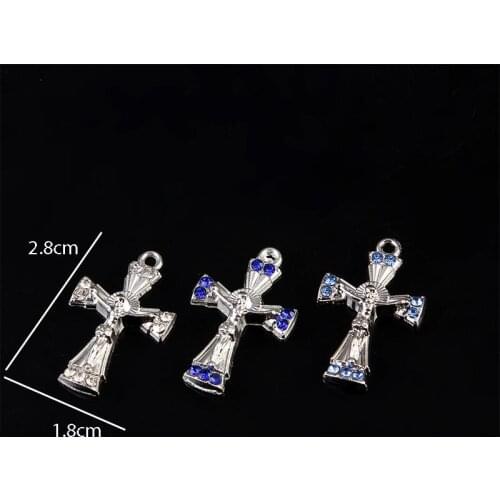 100 pieces/religious charm, colorful crystal cross necklace rosary pendant, jewelry making, DIY jewelry