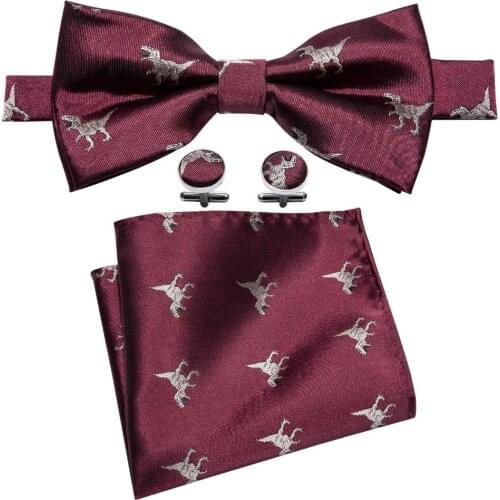 2018 Fashion Red Dinosaur Type Mens 100% Silk Bowtie For Party Barry.Wang Butterfly Set Dropshipping Bow Ties For Men LH-834