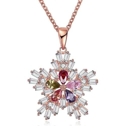 2018 Charm Copper Vintage lady Crystal Snowflake Zircon Flower Necklaces & Pendants Jewelry Christmas for Wome