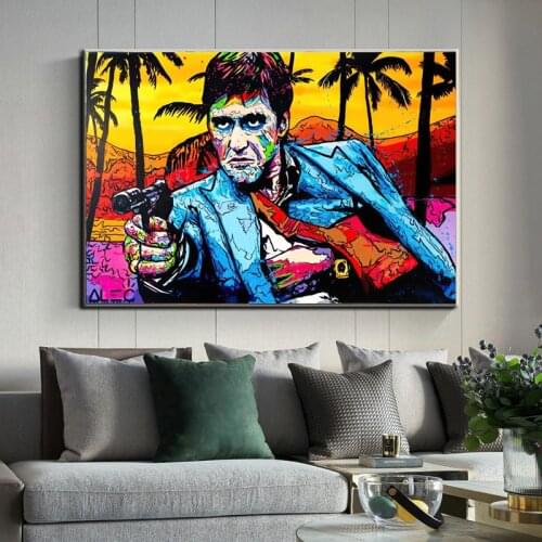 Abstract Tony Montana Portrait Canvas Painting Street Graffiti Posters and Prints Wall Art Picture Modern Living Room Decor