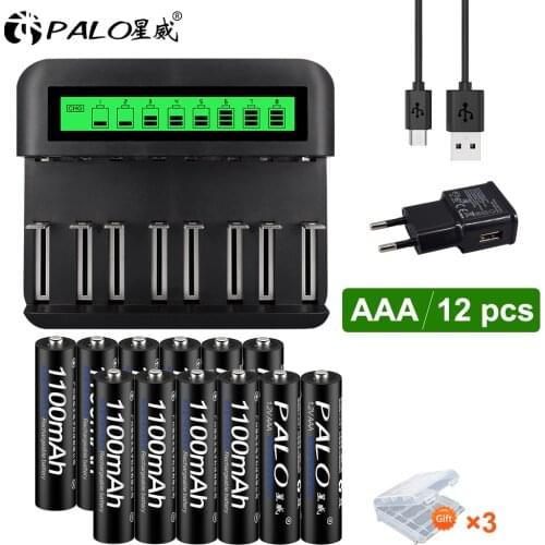 PALO 1.2V AAA Rechargeable Battery 1100mah with LCD Smart Charger for 1.2V Nimh Nicd AA AAA D C S SC Rechargeable Battery AAA