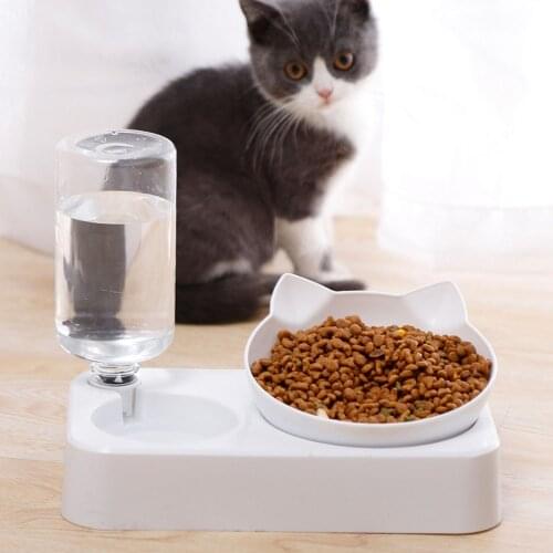 Automatic Feeder Dog Cat Food Bowl with Water DispenserDouble Bowl Drinking Raised Stand Dish Bowls with Pet Supplies glass bowl