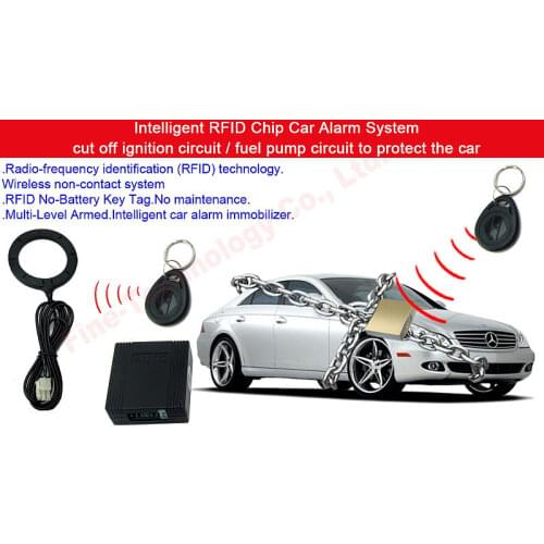 Anti-theft car alarm 125KHz frequency two RFID fob key chain keyless disarm RFID immobilizer intercept ignition circuit