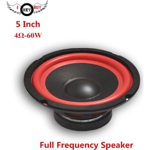 5 Inch Car Audio Full Frequency Subwoofer 4 Ohm 60W 130mm Waterproof Polyplastic Cone Red Rubber Edge Wood Box Modified Speaker