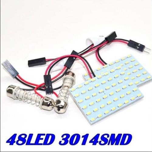 Free Shipping 100set/lot led dome light panel 48led 3014smd light led Interior Room Dome Light Bulb Lamp with 2 Adapters
