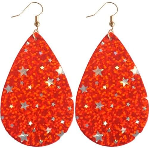 Bling Bling Shiny Glitter Geometric Leather Dangle Drop Earrings for Women