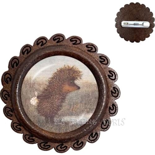 Hedgehog In The Fog Brooches Pins Handmade Time Gem Cute Animal Badge Hat Backpack Fashion Decorative Wood Collar Pins Gift