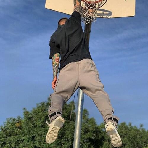 Jogging Pants Men Cotton-Breasted Design Velcro Loose and Comfortable Trousers Gym Exercise Running Pants