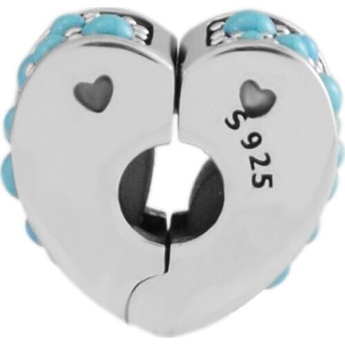 DIY Beads Cyan Blue Arcs of Love Clip Sterling Silver Jewelry Making Fits Original 925 Silver Charms Bracelets For Woman