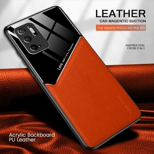 Hard pc leather texture car magnetic suction phone covers case for xiaomi poco m3 pro 5g m2103k19pg 6.5'' shockproof para coque