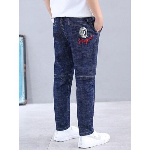 Fat Boys Jeans Fashion Big Boy Solid Color Denim Pants Autumn Spring Children Clothing Cotton Loose Elastic Jeans for Boys Kids