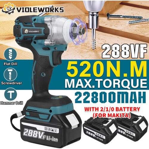 NEW 22800mAh 288VF Brushless Electric Impact Wrench 1/2 Lithium-Ion Battery 6200rpm 800 N.M Torque 110-240V