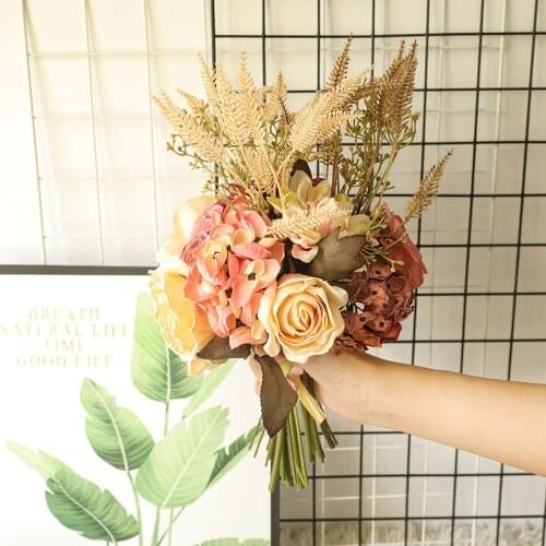 Artificial Roses Dahlia Dried Bouquet Silk Flower for Home Decoration Party Wedding Bride Bouquets Fake Floral Garland