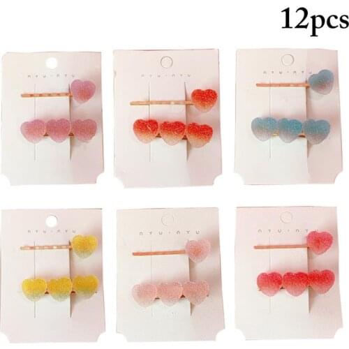 Coxeer 12Pcs/Lot Colorful Hair Clips Lovely Novelty Heart Shape Hair Pin Bobby Pin For Girls Women Hair Accessories