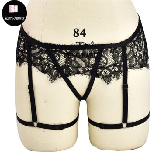 Lace Bottom Body Harness Garter Belt Women Sexy Lingerie Rave Wear Bondage Stockings Body Cage Black Goth Garter