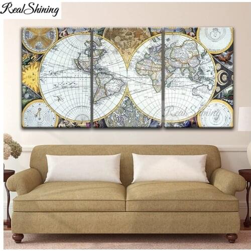 Full Square/Round Diamond Paintings cross stitch Vintage Wolrd Famous Map 3 pcs diy diamond embroidery mosaic rhinestones F155