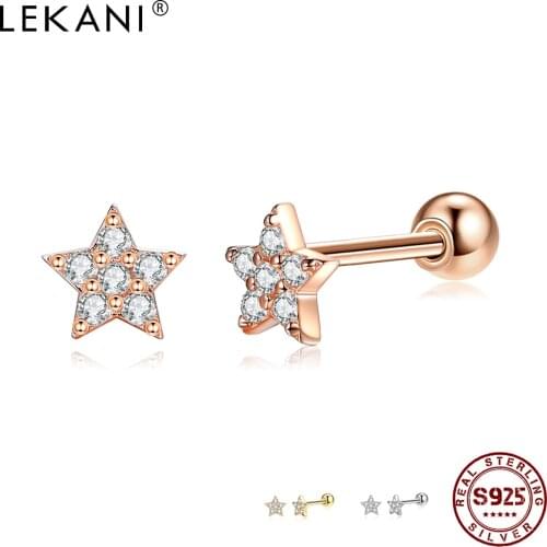 LEKANI 925 Sterling Silver Stud Earrings Women Full Clear Cubic Zirconia Star Small Earring Anniversary Hot Sale Fine Jewelry