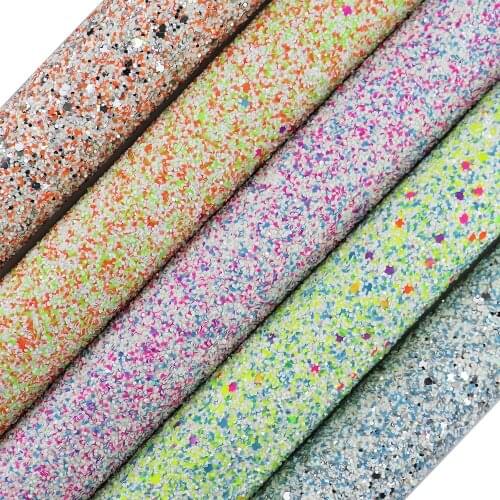 A4 sheet 8"X11.8" Enchanted Sprinkles Tricolour Chunky Glitter Fabric faux PU Leather for bows crafts Sewing DIY 1pieces F0011
