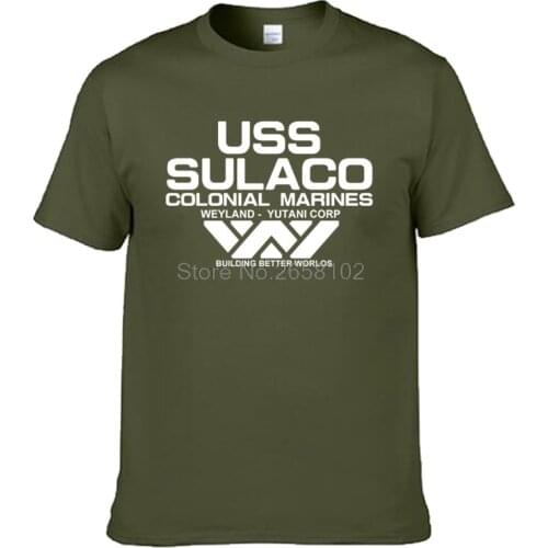 Fashion USCSS Nostromo T-Shirt Alien USS Sulaco Colonial Marines Aliens Off World Short Sleeve Tshirt Men Cotton O Neck Tees