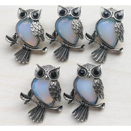 Fashion Vintage Owl Necklace Pendant charms cute Natural opal Stone Pendant For Women Reiki Jewellery gift 12pcs wholesale