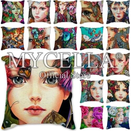 Young girl Cushion Covers Cartoon girls Cushion Covers Home Decorative Cotton Linen Pillow Case Colorful Pillowcase Polyester