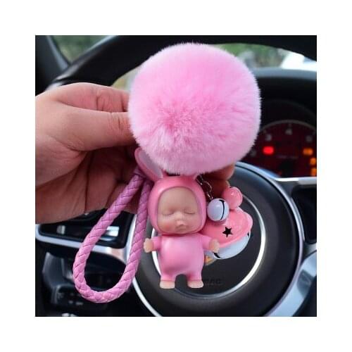 Cartoon Kiki Bunny Imitate Sleeping Doll Bear Keychain Women Trinket Metal Key Chains Car Bag Pendent Charm D45