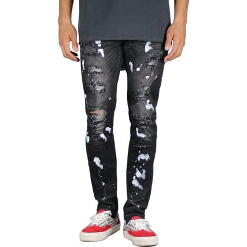 Men Jeans Fashion Design Stretchy Paint Ripped Jeans