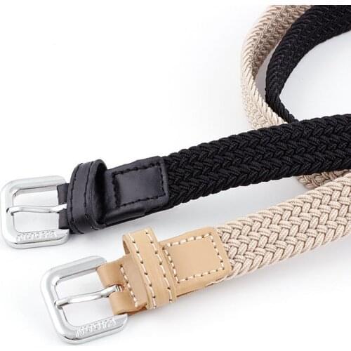 Unisex Casual Woven Belt Men Canvas Knitted Thin Waist Belts Child Elastic Belts Elastic Belt Jeans Alloy Pin Buckle Waistband