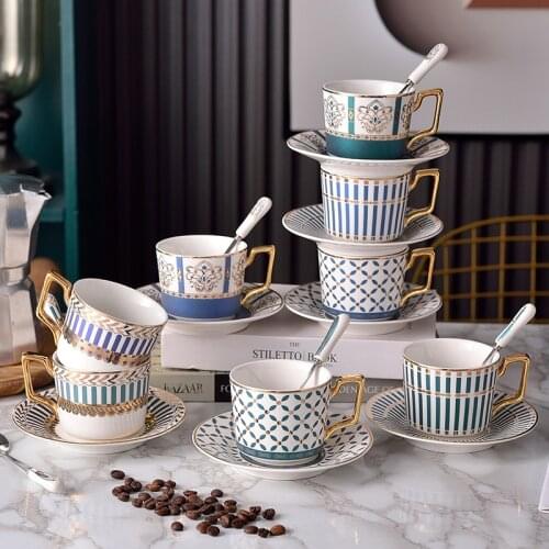 Europe Noble Bone China Coffee Cup Saucer Spoon Set Luxury Ceramic Mug Top-grade Porcelain Tea Cafe Party Drinkware Mug