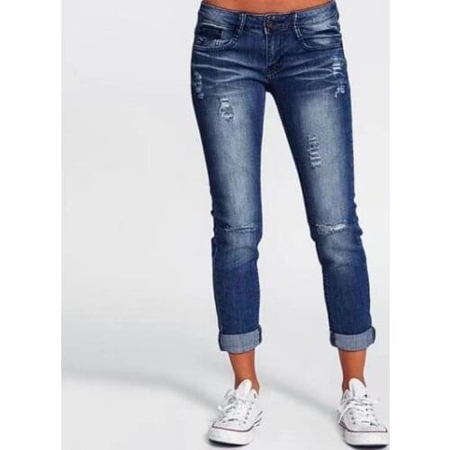 Spring and Autumn 2021 New Womens Ripped Jeans Straight Hip Mid-waist Trend Casual Tight Denim Ladies Slim Trousers WS37