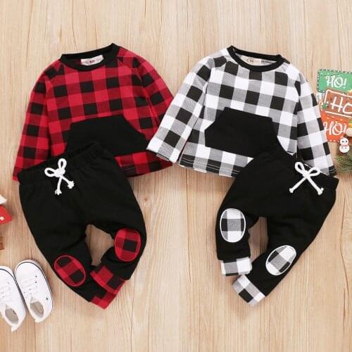 Baby Clothes Baby Clothes Set Toddler Baby Boys Girls Long Sleeve Plaid Print Tops+Pants Outfits Clothes For Girls Roupas