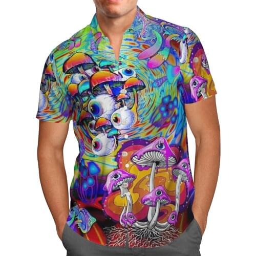 Rainbow Mushroom 3D Beach Hawaiian 2021 Summer Shirt Short Sleeve Shirt Streetwear Oversized 5XL Camisa Social Chemise Homme
