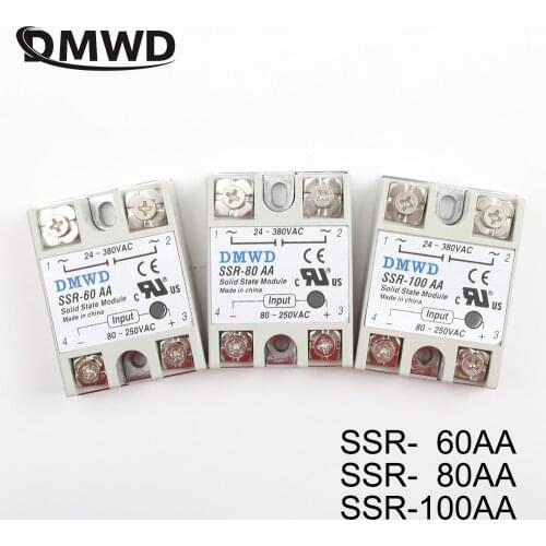 Solid State Relay SSR-60AA SSR-80AA SSR-100AA 60A 80A 100A AC Control AC Relais 80-250V TO 24-380VAC SSR 60AA 80AA 100AA
