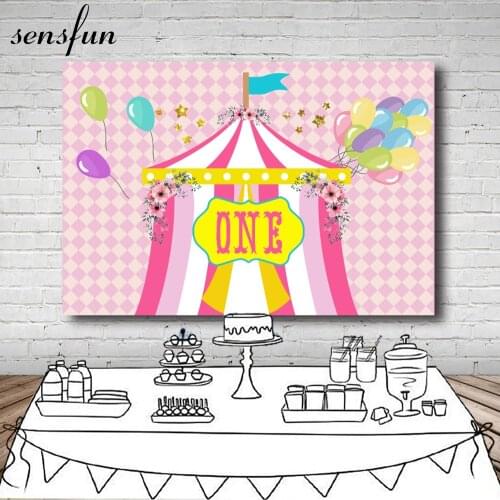 Sensfun Pink Carnival Circus Party Photography Backdrop Balloons Girls 1st Birthday Party Backgrounds Photocall Vinyl Customized