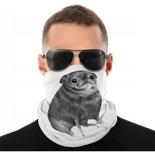 Sweet Black Pug Dog Scarf Neck Face Mask Unisex Halloween Neck Warmer Neck Bandana Protective Headwear Outdoor Hiking