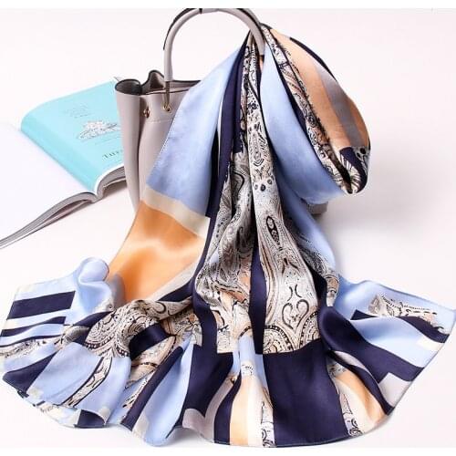 Silk Long Scarf Women 100% Natural Silk Head Scarves Stylish Shawls Wraps Spring Summer Elegant Thin Pashmina Foulard Femme